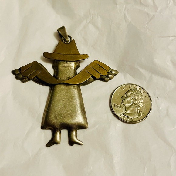 silver TAXCO angel with derby hat large necklace pendant Vintage Mexico 925 - Picture 5 of 5